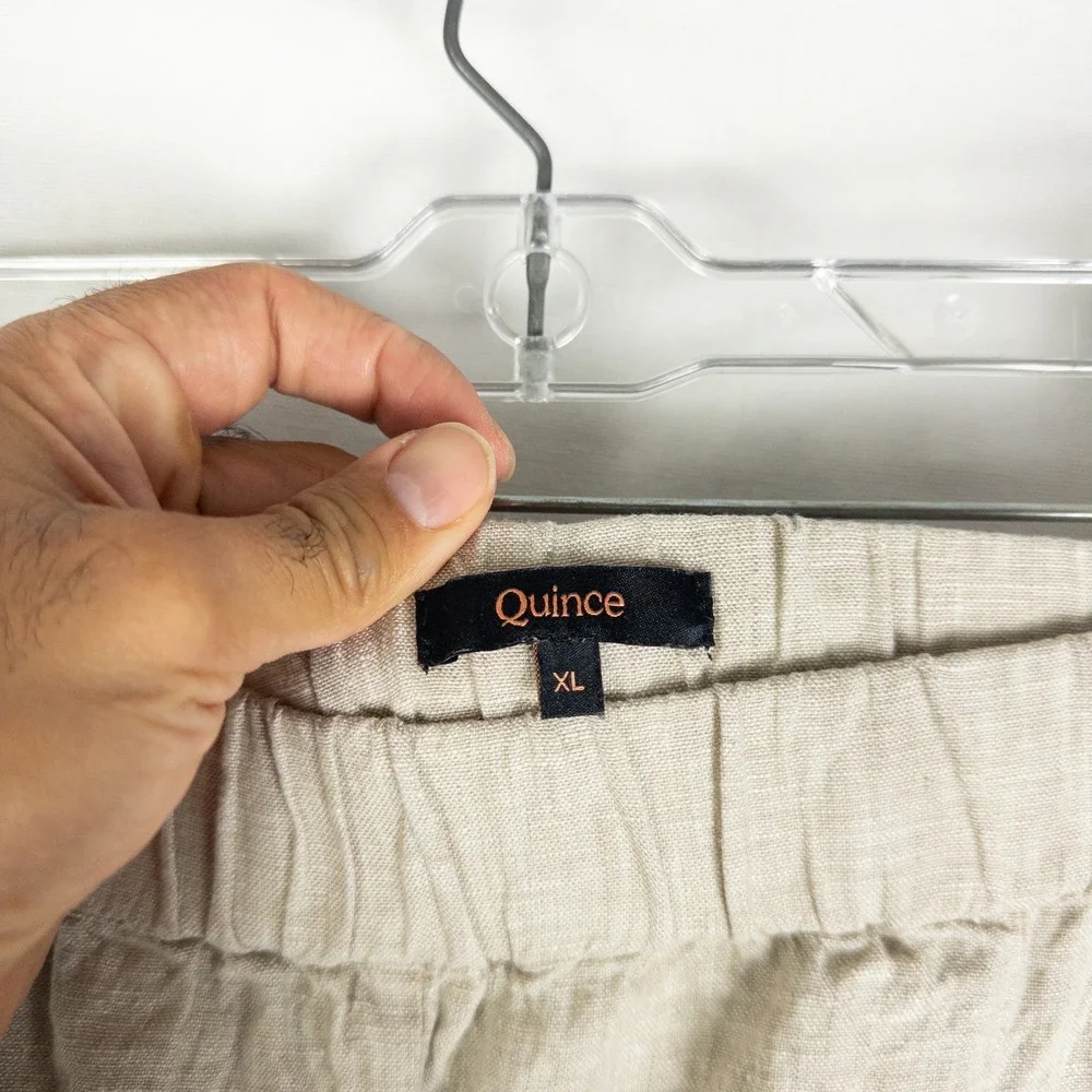 Quince 100% Linen Tapered Pants Womens XL Oatmeal Tan Coastal Minimalist